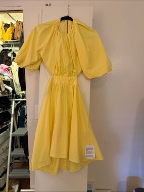 ASOS Yellow Puff Sleeve Midi Dress